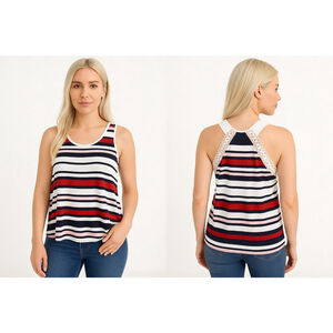Together Clothing Striped Tank Top Women's Navy Red White S